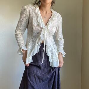 Elegant White Lace Ruffle Sweater